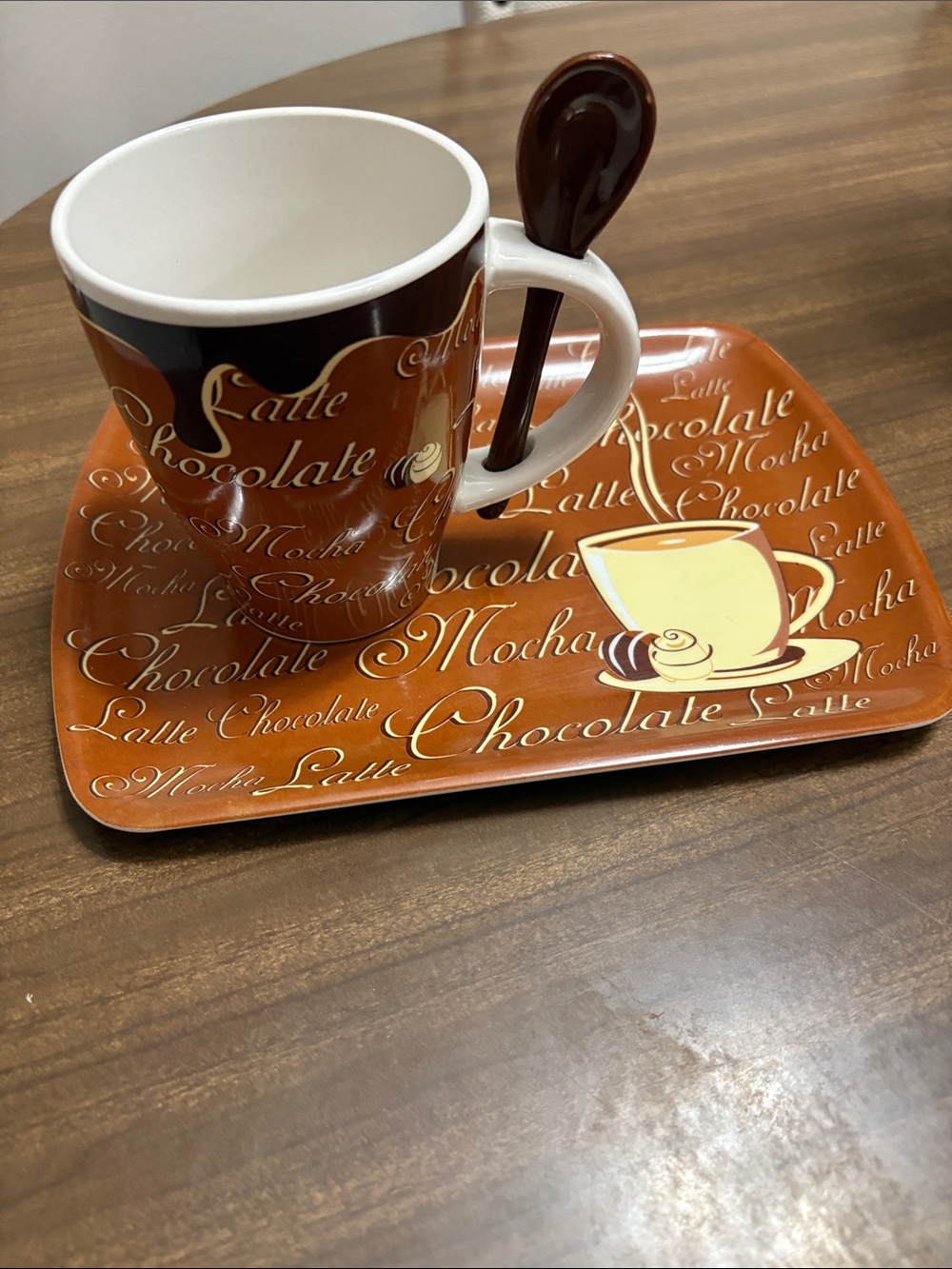 Chocolate Latte Cup and Saucer Set with Spoon - Brown